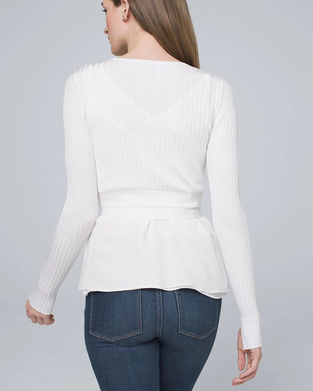 Women's Ribbed White Asymmetric Hem Shrug